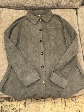 Gray Corduroy Button-Up Shirt